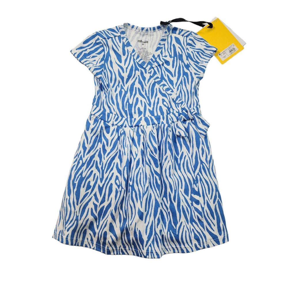 Diane Von Furstenberg Blue Sea Twig Knee Length Faux Wrap Dress Size 2T NWT